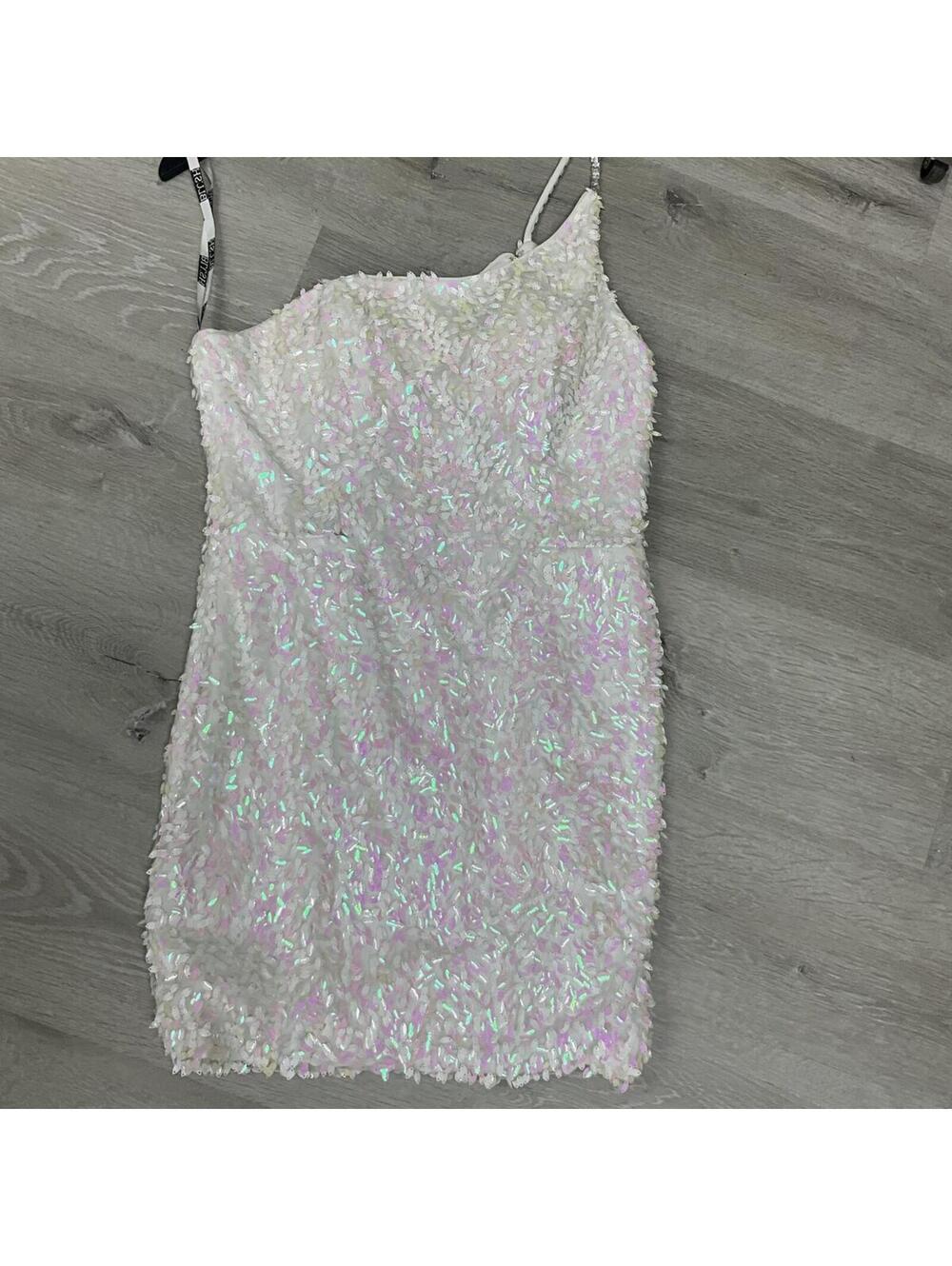 White Sequin Cut Out Short Cocktail Dress
